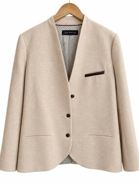 Zara Woman Cream Textured Collarless Blazer Jacket XL Quiet Luxury Old Money